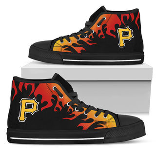 Fire Burning Fierce Strong Logo Pittsburgh Pirates High Top Shoes