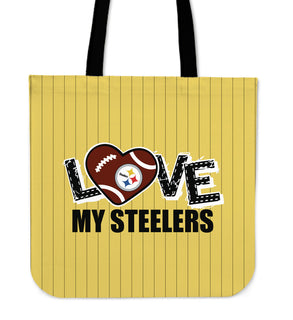 Love My Pittsburgh Steelers Vertical Stripes Pattern Tote Bags