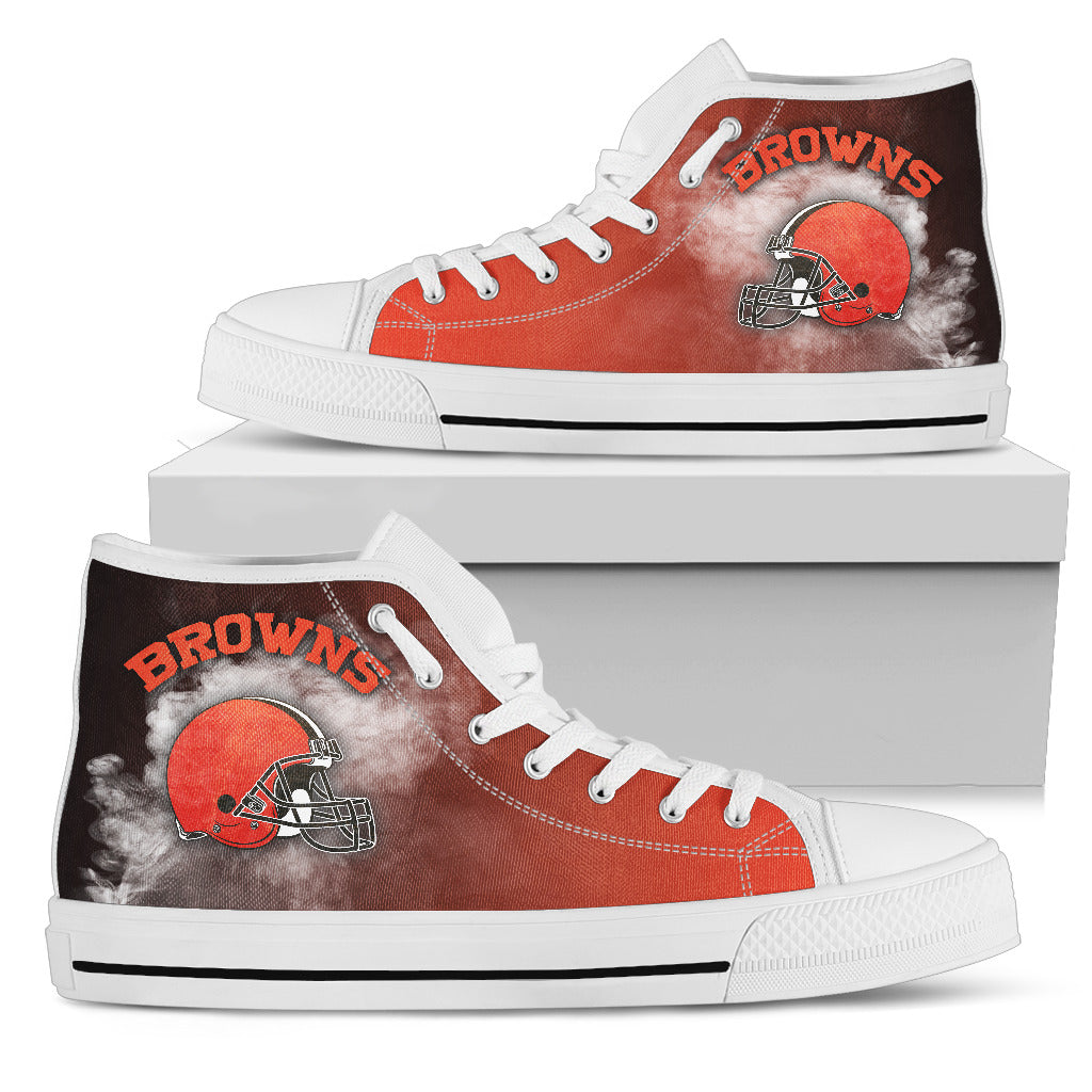 White Smoke Vintage Cleveland Browns High Top Shoes