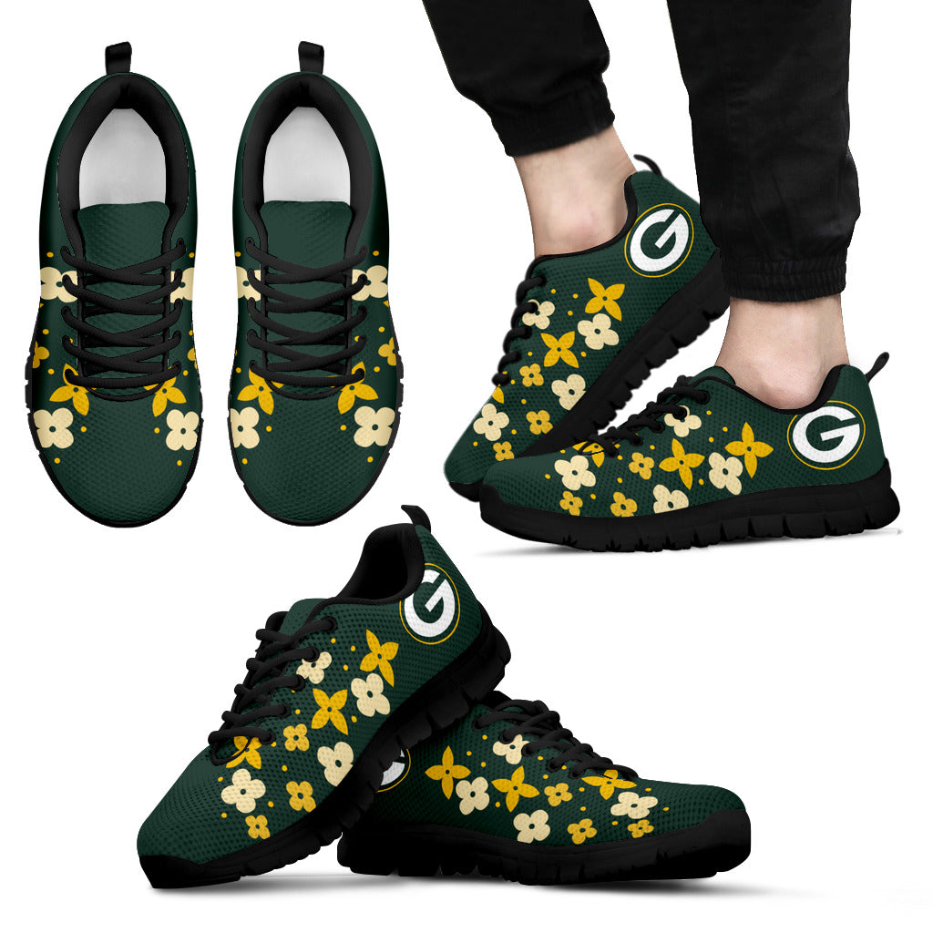 Flowers Pattern Green Bay Packers Sneakers
