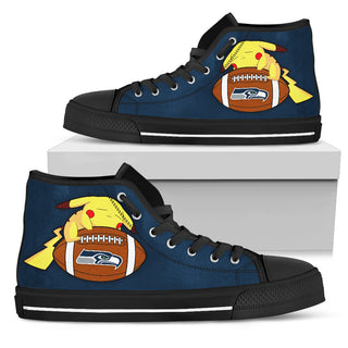 Cool Pikachu Laying On Ball Seattle Seahawks High Top Shoes