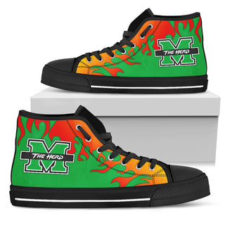 Fire Burning Fierce Strong Logo Marshall Thundering Herd High Top Shoes