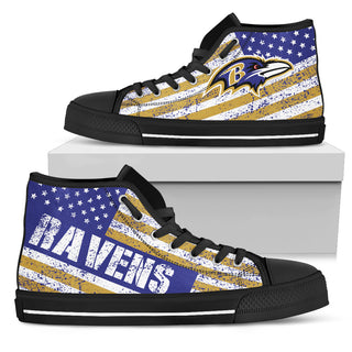 America Flag Italic Vintage Style Baltimore Ravens High Top Shoes