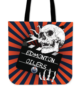 Clapper Film Skull Edmonton Oilers Tote Bags