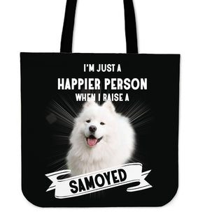 Samoyed - I'm Just A Happier Person Tote Bags