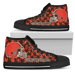 Puzzle Logo With Cleveland Browns High Top Shoes