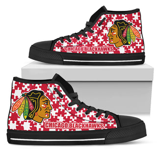 Puzzle Logo With Chicago Blackhawks High Top Shoes