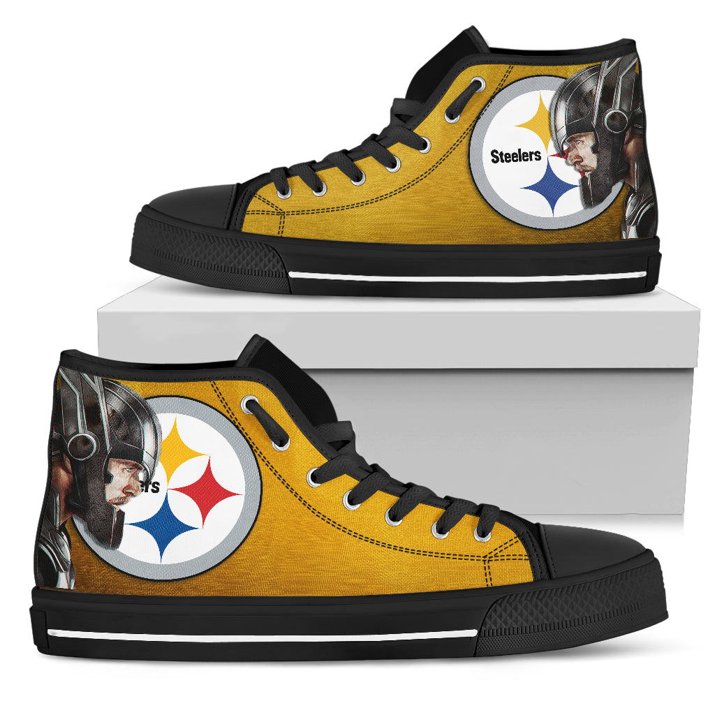 Thor Head Beside Pittsburgh Steelers High Top Shoes