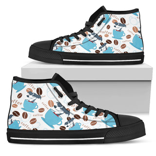 Coffee Greyhound Fabric Pattern High Top Shoes