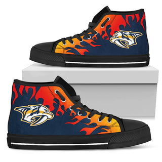 Fire Burning Fierce Strong Logo Nashville Predators High Top Shoes