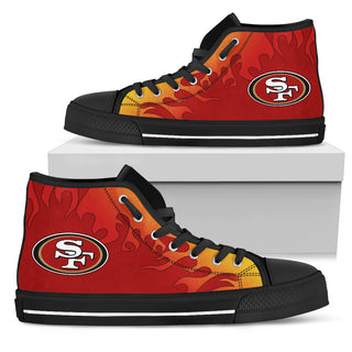 Fire Burning Fierce Strong Logo San Francisco 49ers High Top Shoes