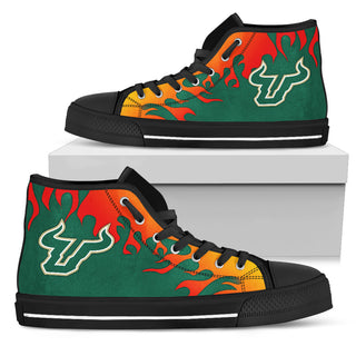 Fire Burning Fierce Strong Logo South Florida Bulls High Top Shoes