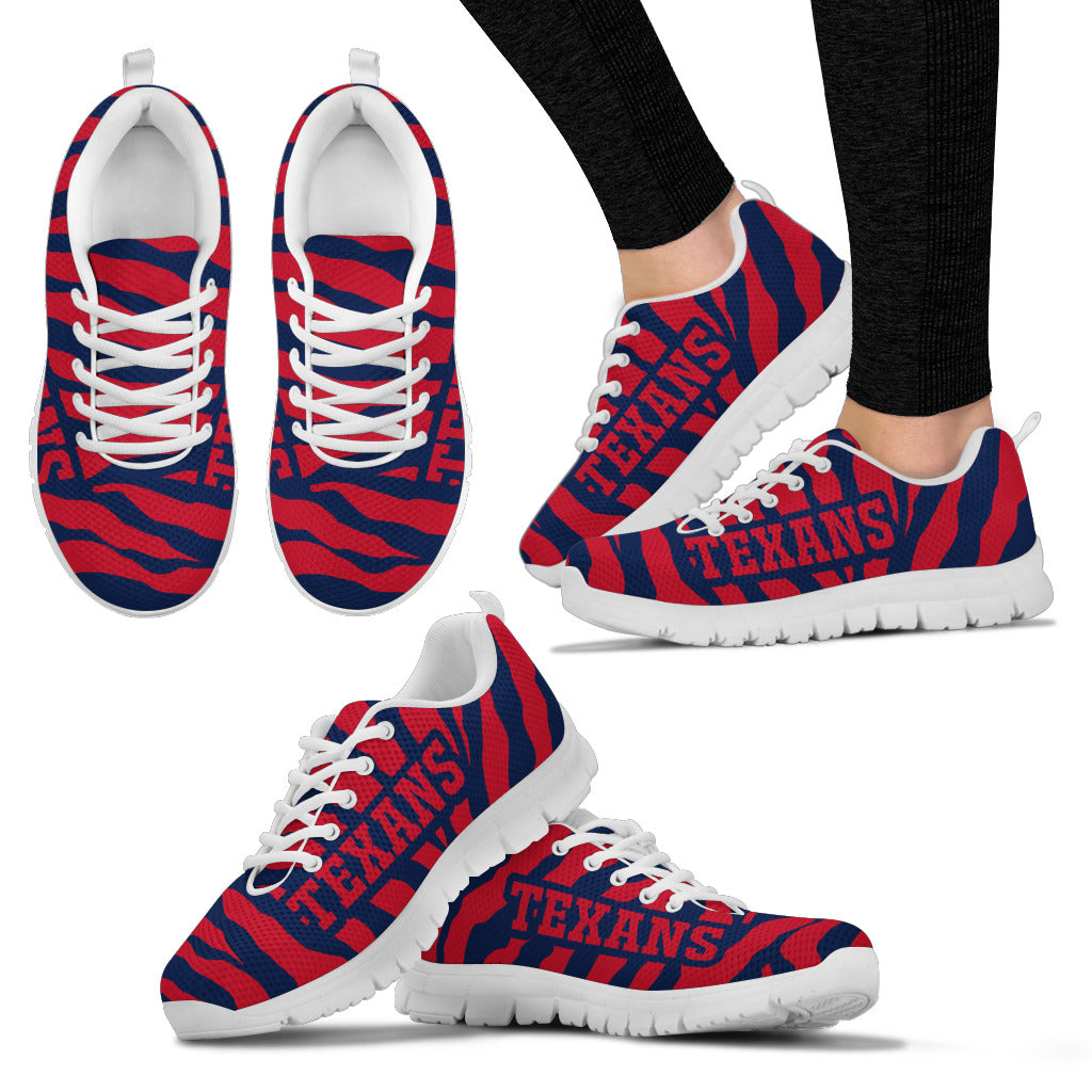 Tiger Skin Stripes Pattern Print Houston Texans Sneakers