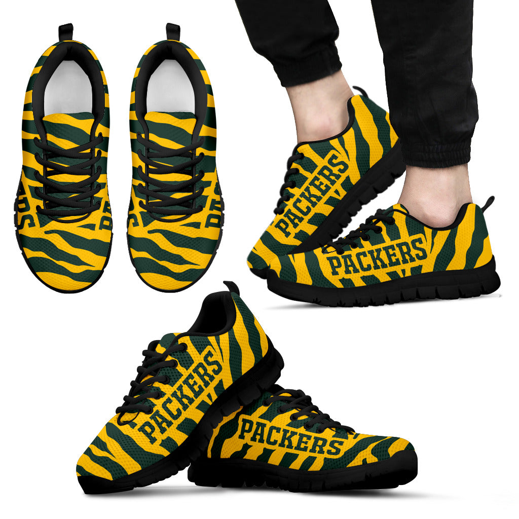 Tiger Skin Stripes Pattern Print Green Bay Packers Sneakers