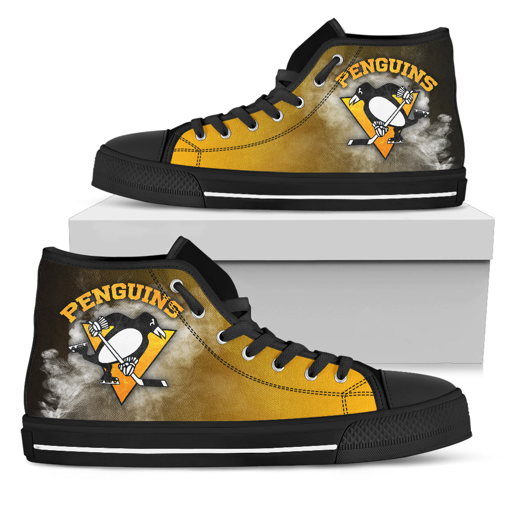 White Smoke Vintage Pittsburgh Penguins High Top Shoes