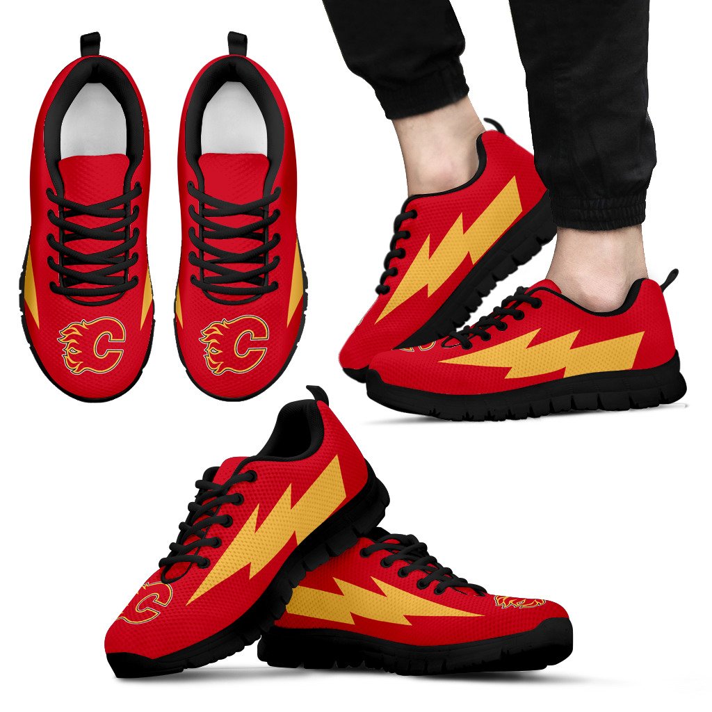 Cool Style Calgary Flames Sneakers Thunder Lightning Amazing Logo
