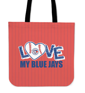 Love My Toronto Blue Jays Vertical Stripes Pattern Tote Bags