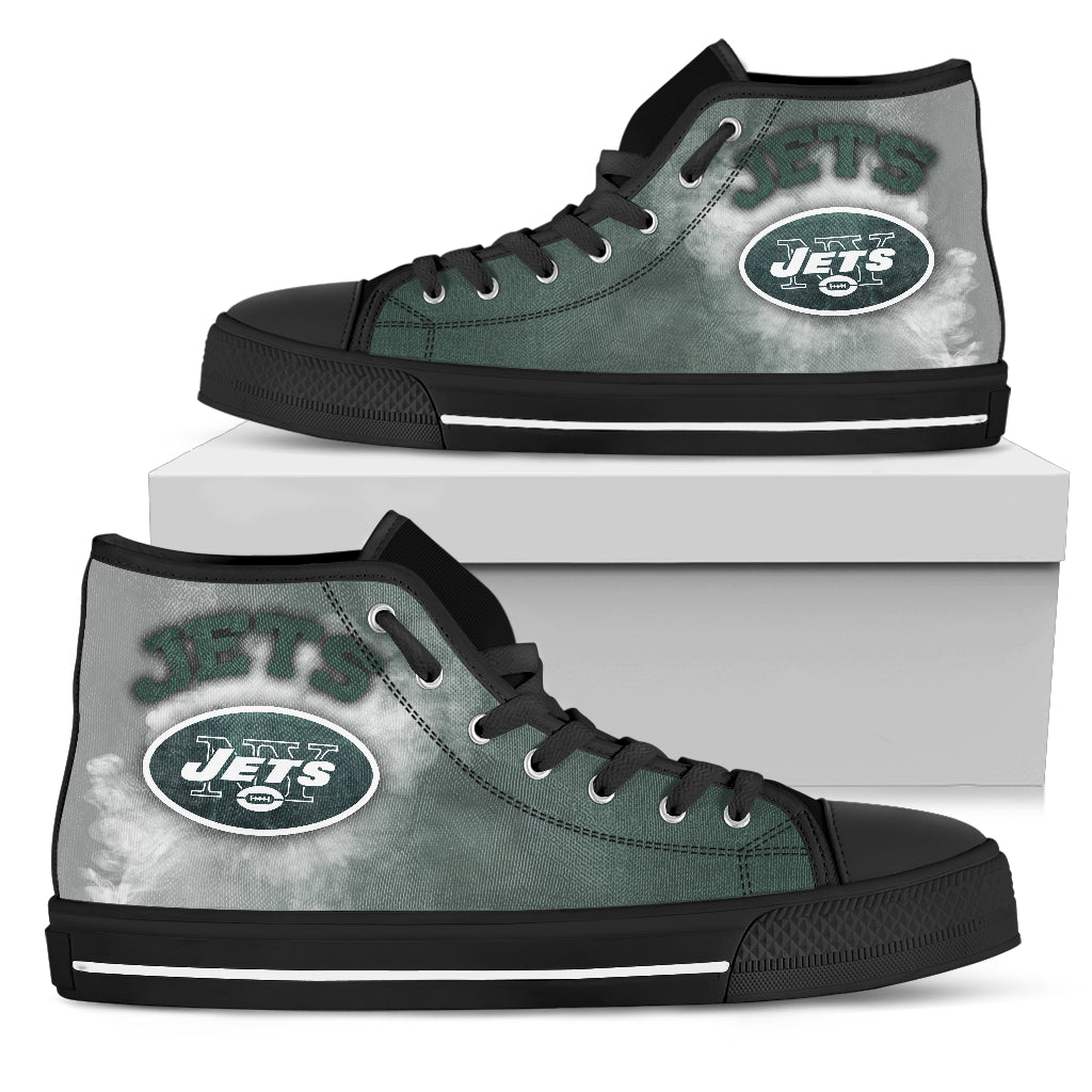 White Smoke Vintage New York Jets High Top Shoes