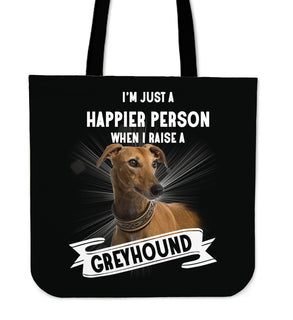 Greyhound - I'm Just A Happier Person Tote Bags