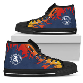 Fire Burning Fierce Strong Logo San Diego Padres High Top Shoes