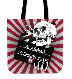 Clapper Film Skull Alabama Crimson Tide Tote Bags