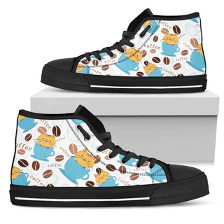 Coffee Cat Fabric Pattern High Top Shoes