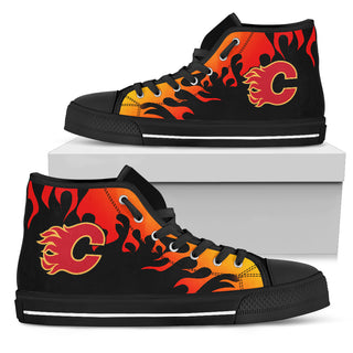 Fire Burning Fierce Strong Logo Calgary Flames High Top Shoes