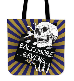 Clapper Film Skull Baltimore Ravens Tote Bags