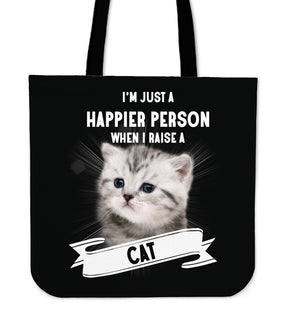 Cat - I'm Just A Happier Person Tote Bags
