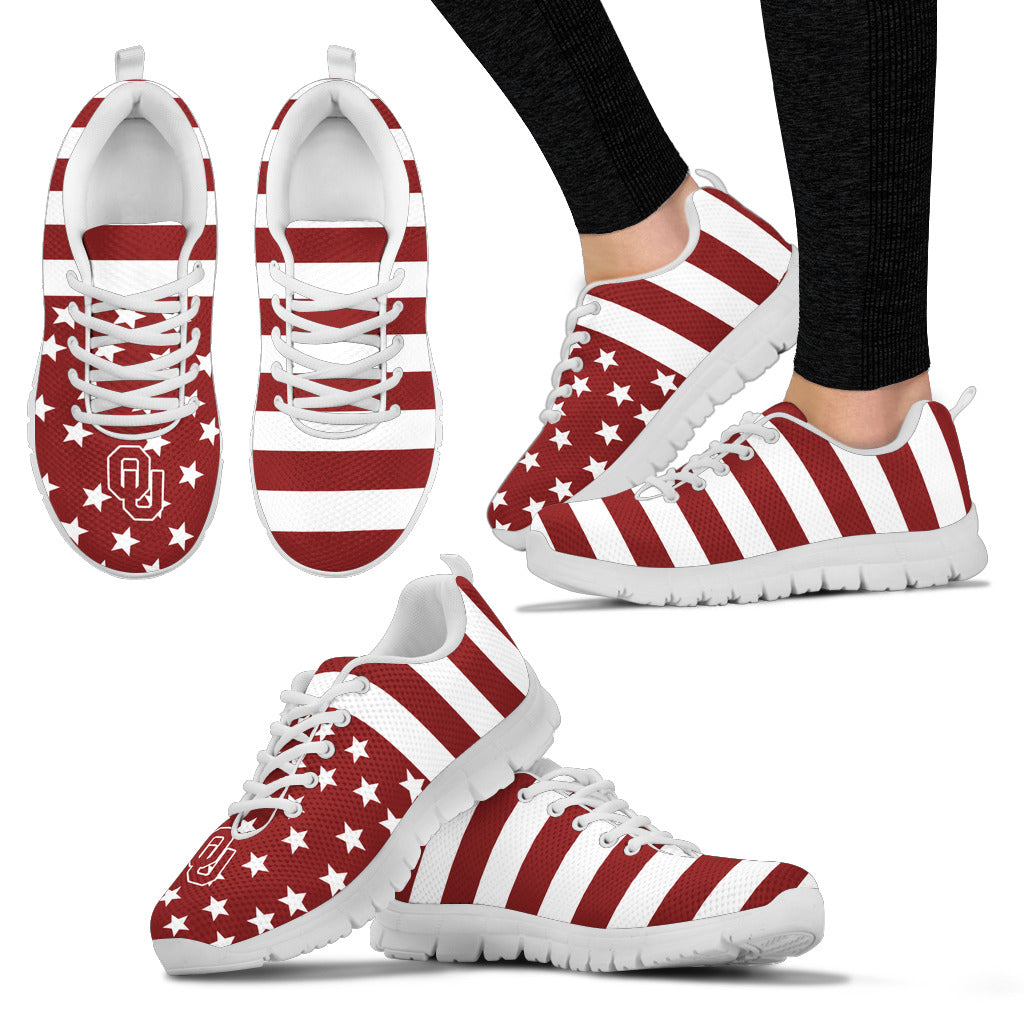 America Flag Logo Bottom Stripes Oklahoma Sooners Sneakers