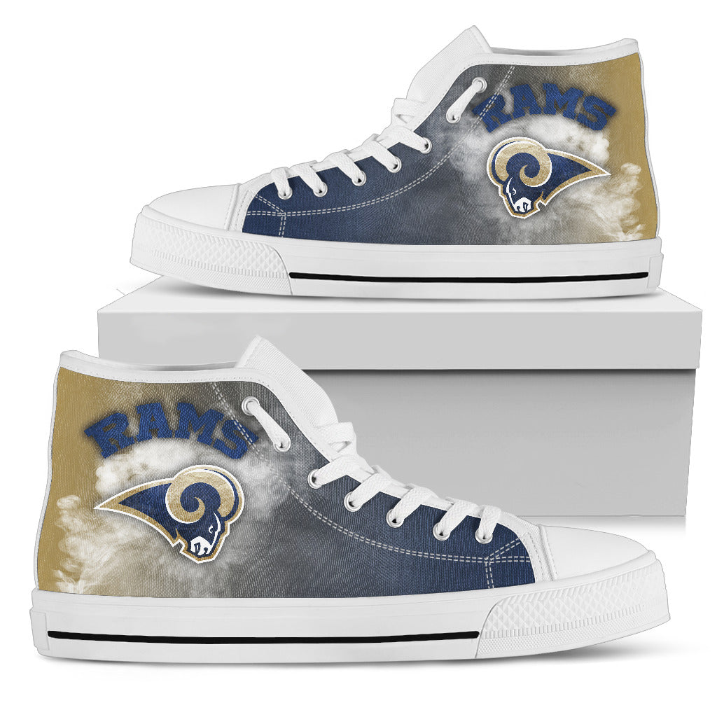 White Smoke Vintage Los Angeles Rams High Top Shoes