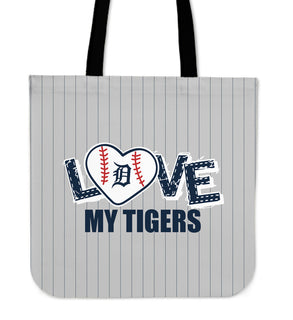 Love My Detroit Tigers Vertical Stripes Pattern Tote Bags