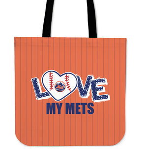 Love My New York Mets Vertical Stripes Pattern Tote Bags
