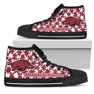 Puzzle Logo With Arkansas Razorbacks High Top Shoes