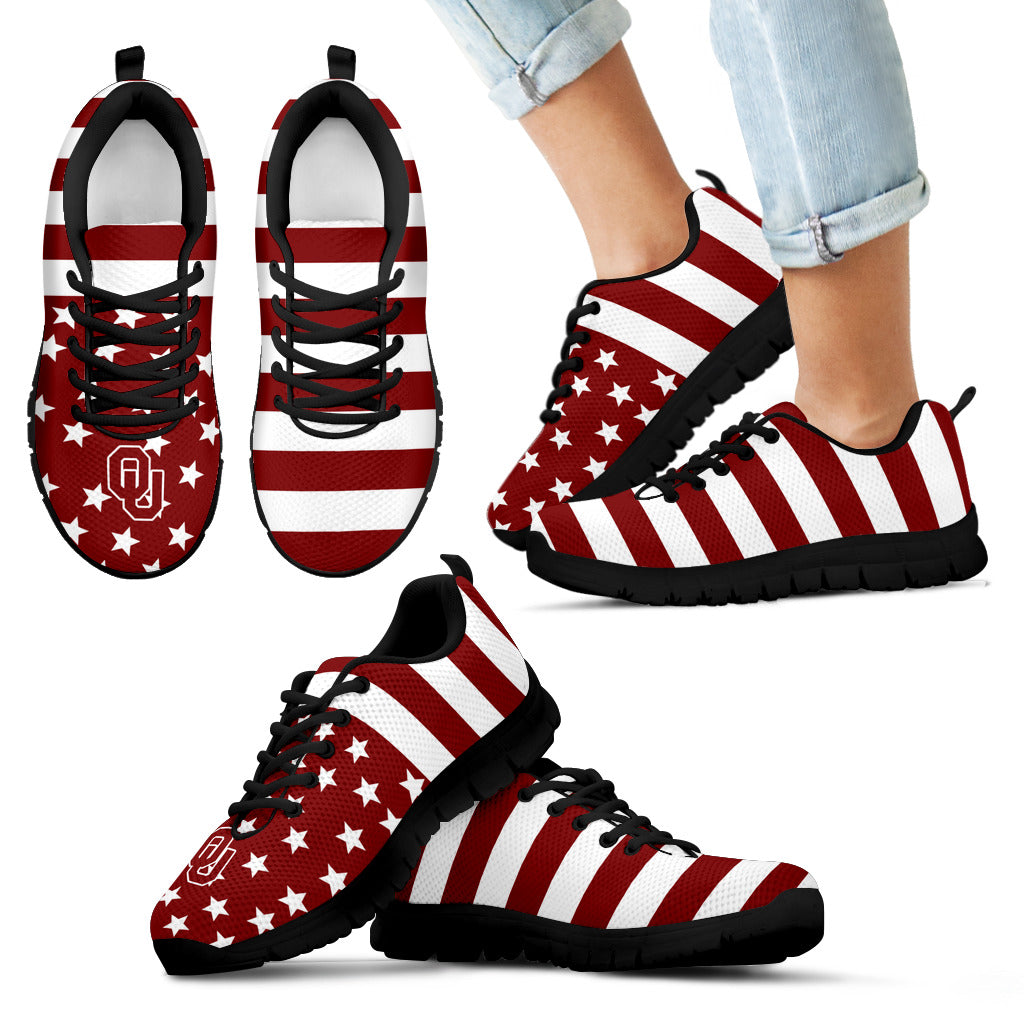 America Flag Logo Bottom Stripes Oklahoma Sooners Sneakers