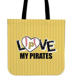 Love My Pittsburgh Pirates Vertical Stripes Pattern Tote Bags