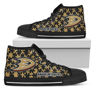 Puzzle Logo With Anaheim Ducks High Top Shoes