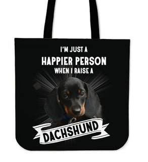 Dachshund - I'm Just A Happier Person Tote Bags