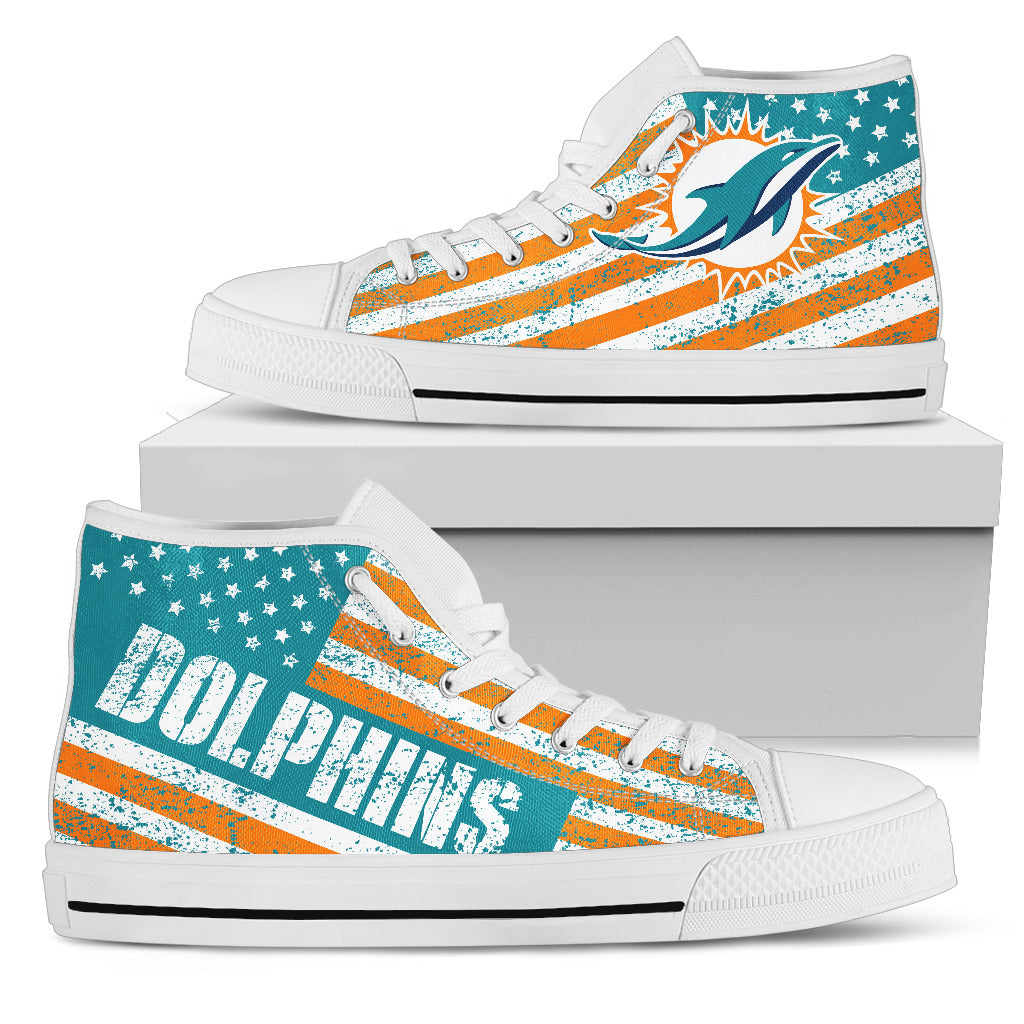 America Flag Italic Vintage Style Miami Dolphins High Top Shoes