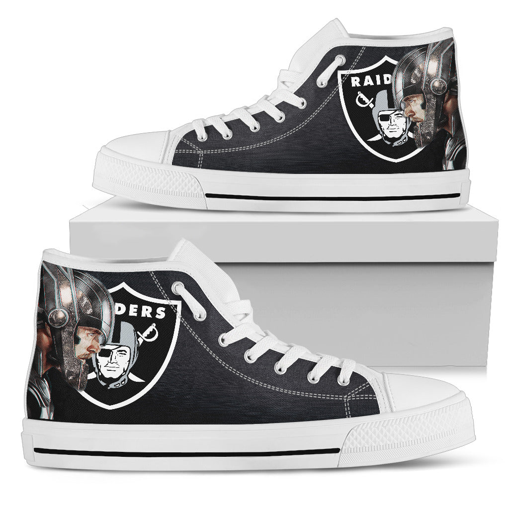 Thor Head Beside Oakland Raiders High Top Shoes