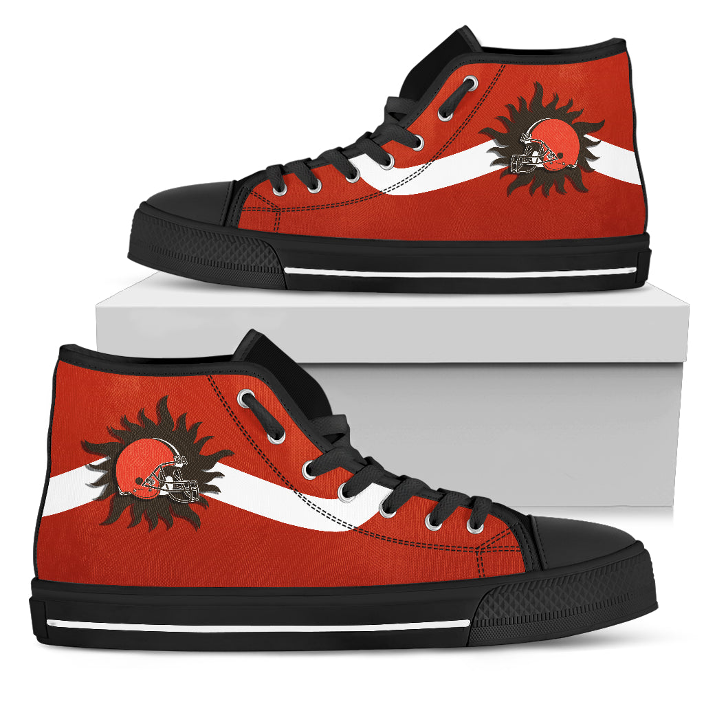 Simple Van Sun Flame Cleveland Browns High Top Shoes