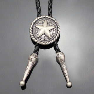 Cowboy Silver Concho Saddle Texas Ranger Star Leather Necklace - Best Funny Store