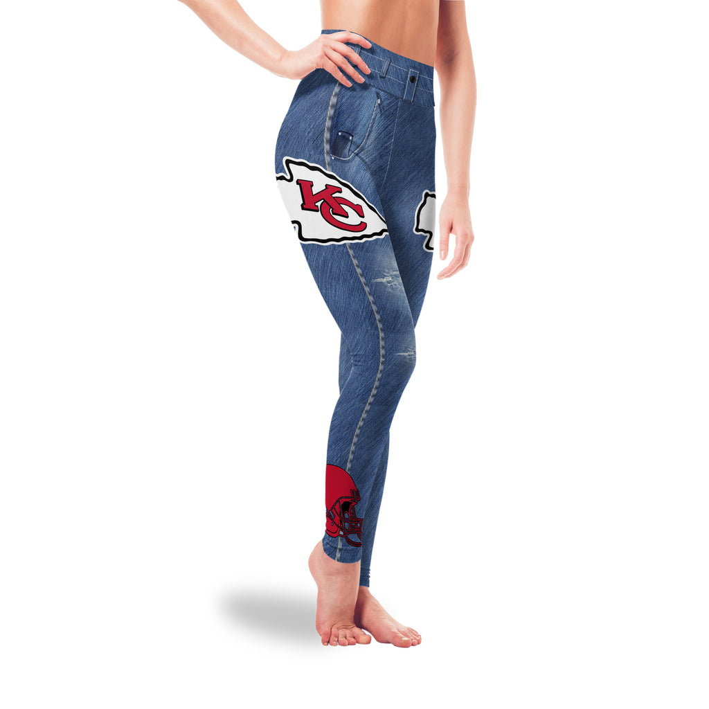 Amazing Blue Jeans Kansas Chiefs Leggings – Best Store