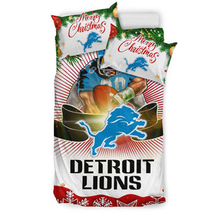 Funny Gift Shop Merry Christmas Detroit Lions Bedding Sets