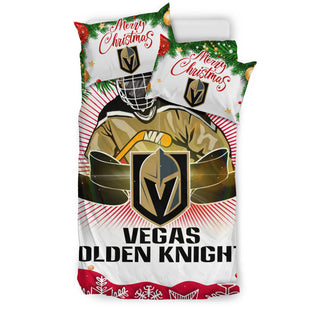 Funny Gift Shop Merry Christmas Vegas Golden Knights Bedding Sets