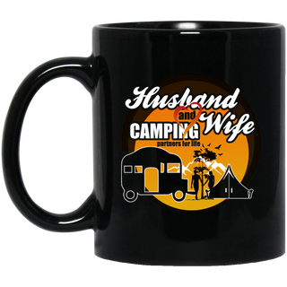 Husband And Wife Camping Partners For Life Black Mugs