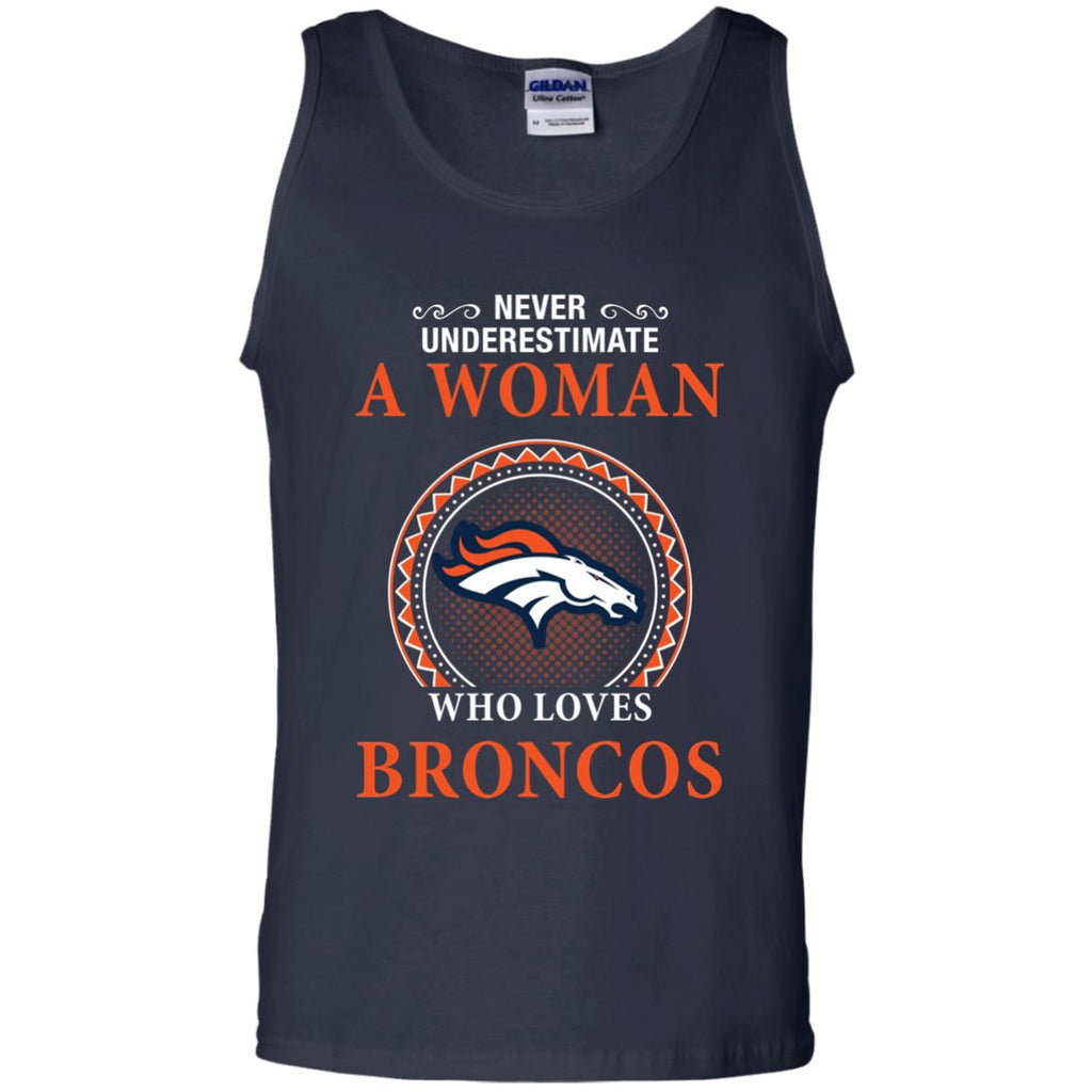 Never Underestimate A Woman Who Loves Denver Broncos Sweaters