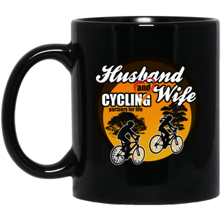 Husband And Wife Cycling Partners For Life Black Mugs