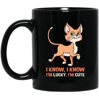 I Know I'm Lucky I'm Cute Cat Mugs