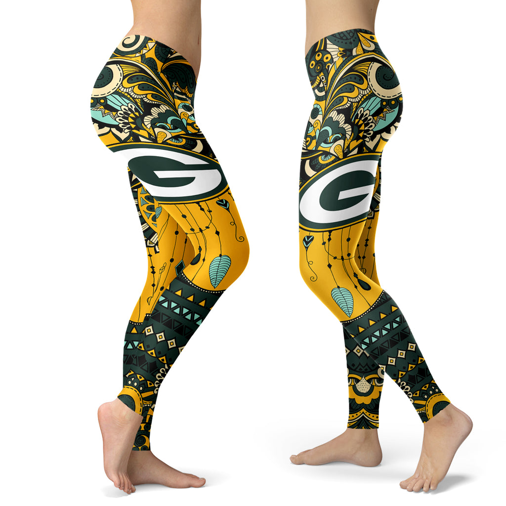 Boho Green Bay Packers Leggings With Fantastic Art